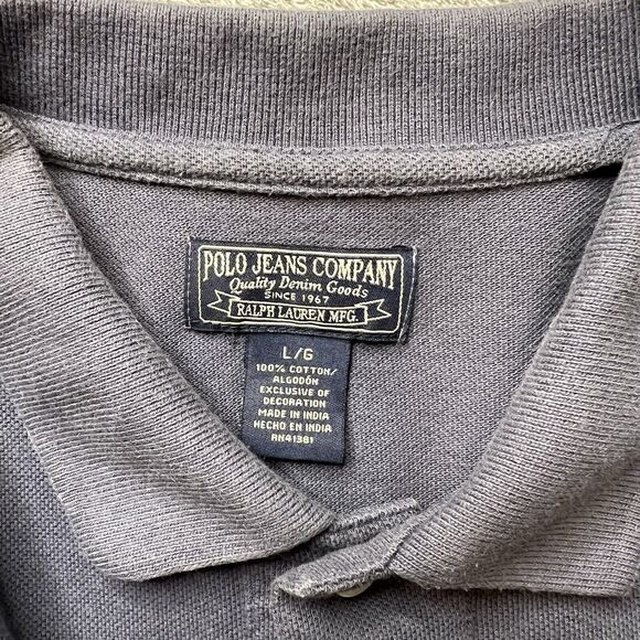 Polo Jeans Company Shirt Men’s Large Blue Short Sleeve Collared Rugby 67 Vintage - Picture 5 of 10